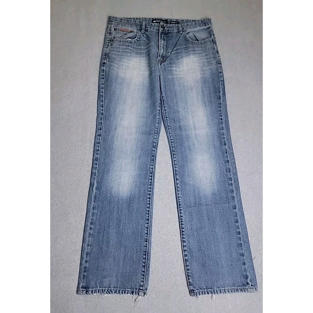 Ecko Unltd Jeans Mens 36 35x31 Straight Blue Distressed High Rise Cotton Fade